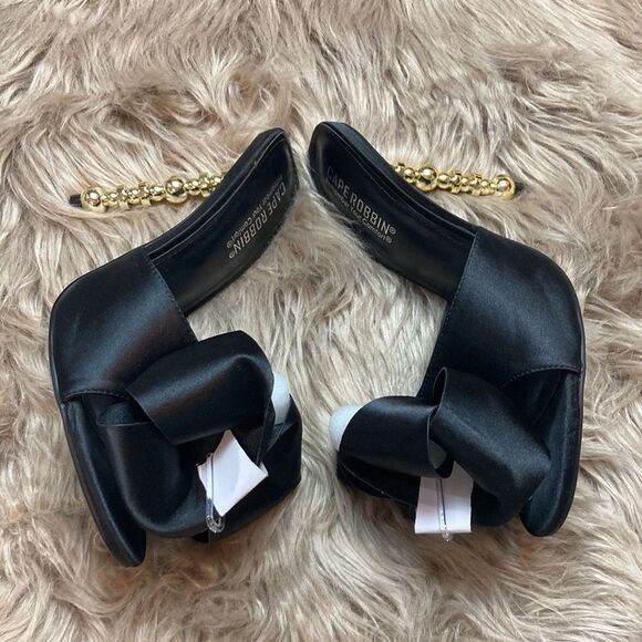 Cape Robbin Oversized Black Bow Detail Mule Gold Accent Bubble Heel/Stiletto - Picture 5 of 12